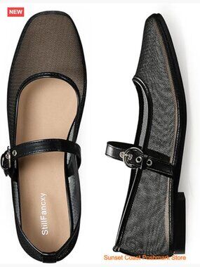 Mesh Ballet Flats Mary Jane Slip On Breathable Animal Print Shoes